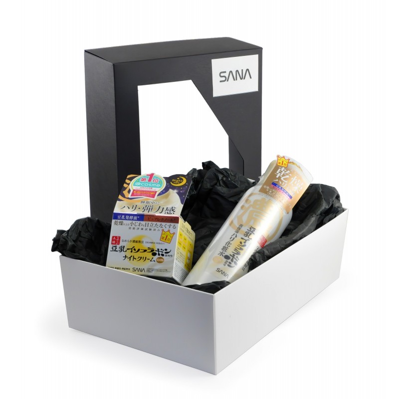 Подарочный набор «ОМОЛОЖЕНИЕ И УВЛАЖНЕНИЕ С РЕТИНОЛОМ» (Увлажняющий и подтягивающий лосьон, 200 мл + Увлажняющий и подтягивающий крем, 50 г) SANA Soy Wrinkle