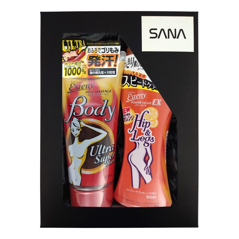 Подарочный набор «ПОДТЯНУТЫЙ СИЛУЭТ» (Массажный гель - скраб для тела c морской солью, 240 г + Массажная эмульсия для тела, 200 мл) SANA Esteny