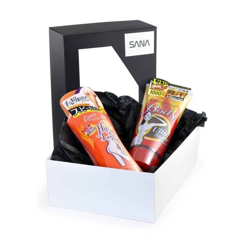 Подарочный набор «ПОДТЯНУТЫЙ СИЛУЭТ» (Массажный гель - скраб для тела c морской солью, 240 г + Массажная эмульсия для тела, 200 мл) SANA Esteny