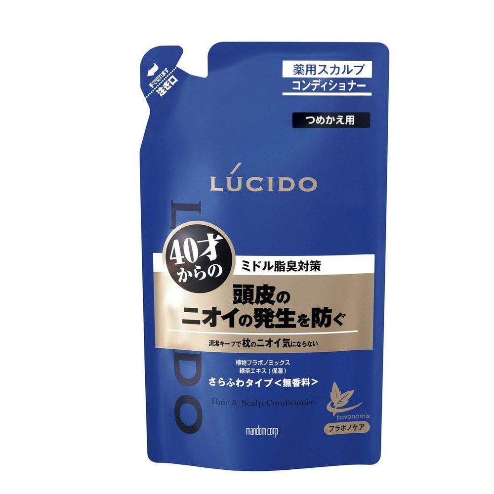 Мужской кондиционер снимающий раздражение и удаляющий неприятный запах с кожи головы с антибактериальным эффектом и флавоноидами - для мужчин после 40 лет, сменная упаковка, Mandom "Lucido Hair&Scalp Conditioner"