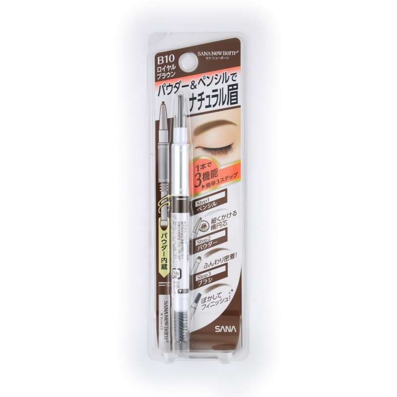 Подводка для бровей 3 в 1: карандаш + пудра +щеточка (тон B10), SANA NEW BORN W BROW EX B2