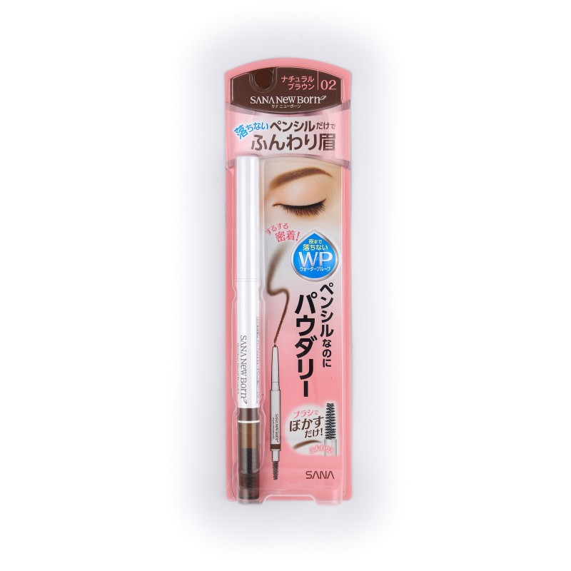 Мягкий пудровый карандаш для бровей с щеточкой (тон 02), SANA NEWBORN POWDERY PENCIL BROW EX