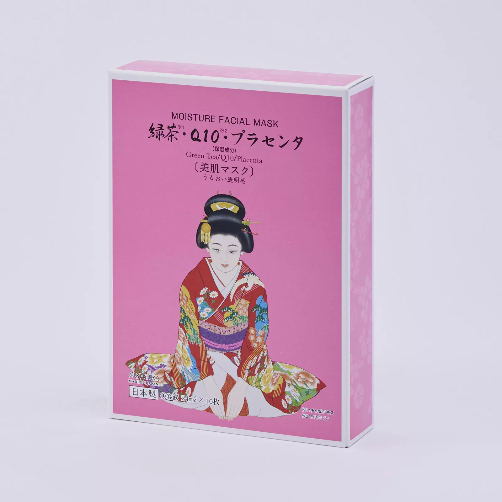 Увлажняющая маска для лица на основе зеленого чая и коэнзимов Q10 Айшодо Майко, Aishodo Maiko Moisture Facial Mask Green Tea/Q10/Placenta.