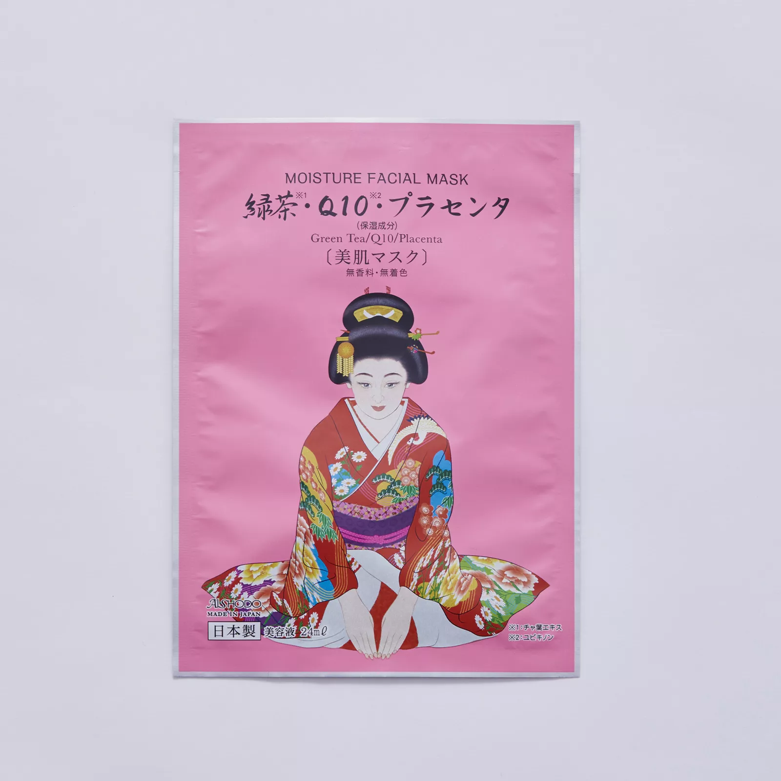 Увлажняющая маска для лица на основе зеленого чая и коэнзимов Q10 Айшодо Майко, Aishodo Maiko Moisture Facial Mask Green Tea/Q10/Placenta.