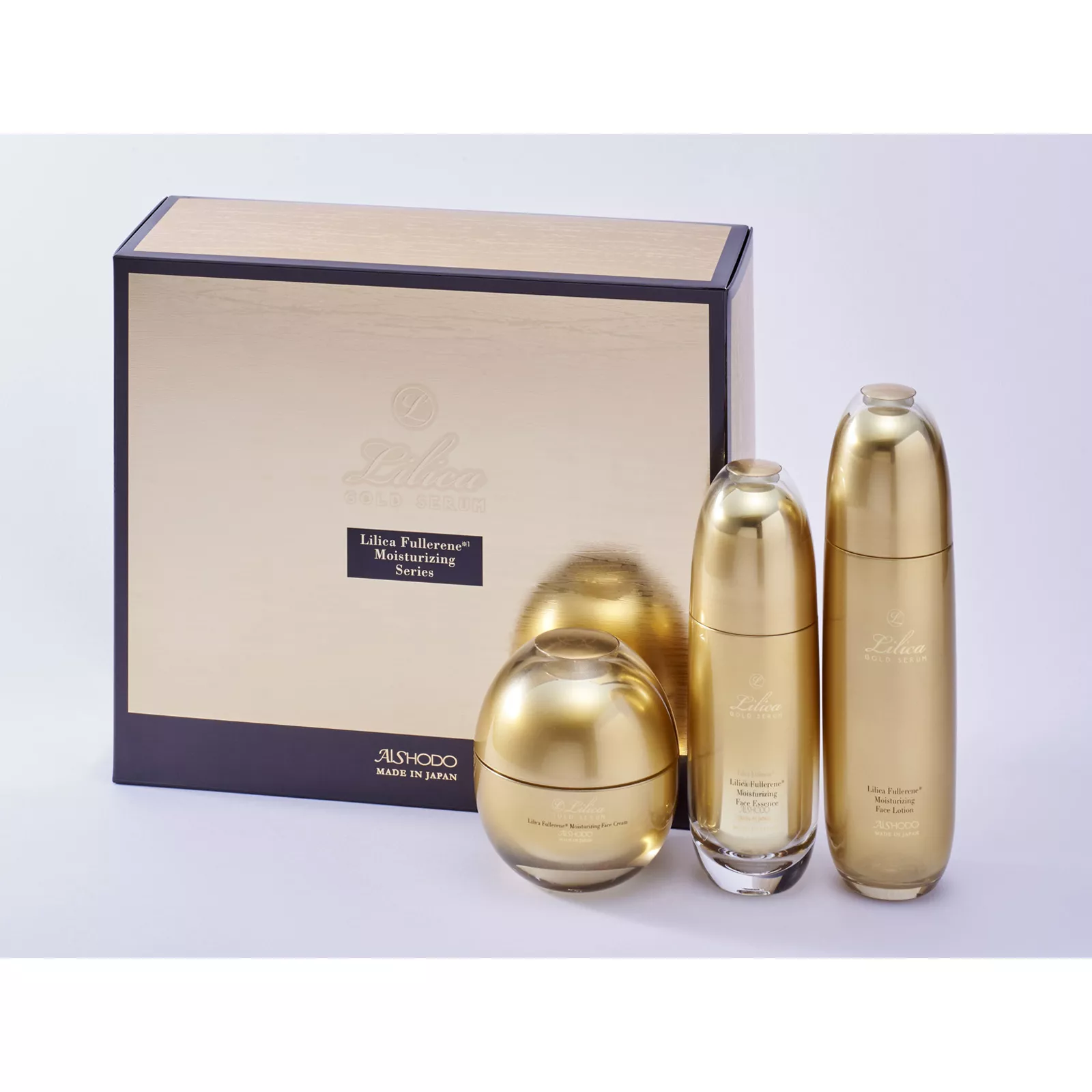 Подарочный набор уходовой косметики для лица на основе фуллерена «Золотая сыворотка ЛиЛиКа» Айшодо, Aishodo LiLiCa Gold Serum Face 3 Set.